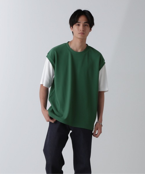 NANO universe(ナノユニバース)の「フェイクレイヤードリラックスTシャツ 半袖(Tシャツ/カットソー・メンズ・ブラック/ネイビー/グレー/グリーン・M/L/XL)」の22枚目の写真