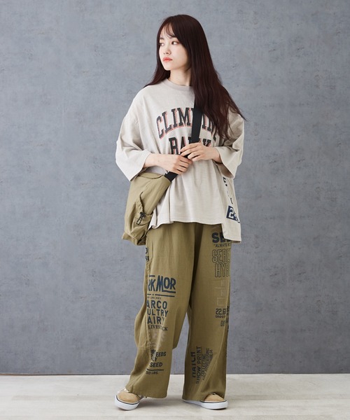 CUBE SUGAR（キューブシュガー）の「空紡糸先染めツイルロゴプリントギャザーパンツ（その他パンツ・レディース・ナチュラル/ベージュ/カーキ/マルチ・M）」の12枚目の写真