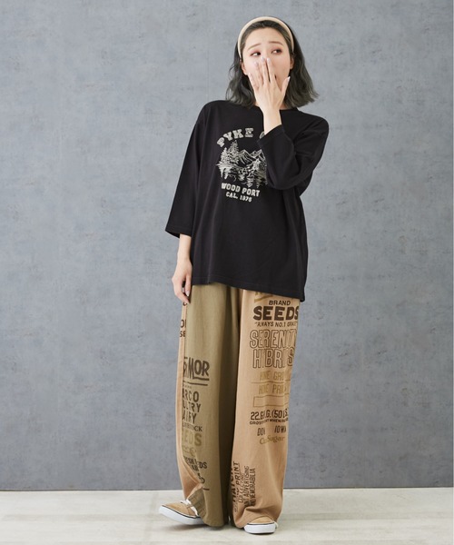 CUBE SUGAR（キューブシュガー）の「空紡糸先染めツイルロゴプリントギャザーパンツ（その他パンツ・レディース・ナチュラル/ベージュ/カーキ/マルチ・M）」の15枚目の写真