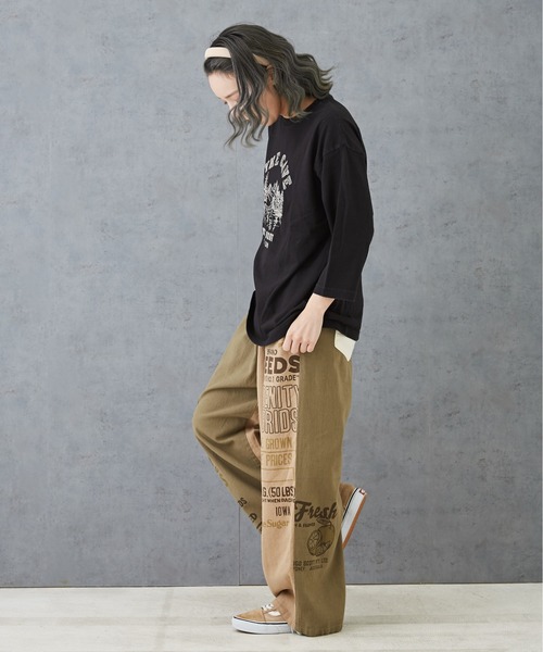 CUBE SUGAR（キューブシュガー）の「空紡糸先染めツイルロゴプリントギャザーパンツ（その他パンツ・レディース・ナチュラル/ベージュ/カーキ/マルチ・M）」の16枚目の写真
