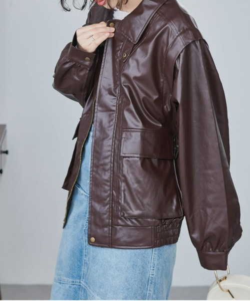 RANAN(ラナン)の「フェイクレザーデタッチャブルオーバー(ブルゾン・レディース・ブラウン/ブラック・M-L/LL)」の12枚目の写真