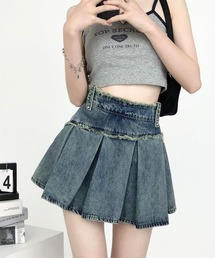 【sevens】プリーツダメージデニムスカート