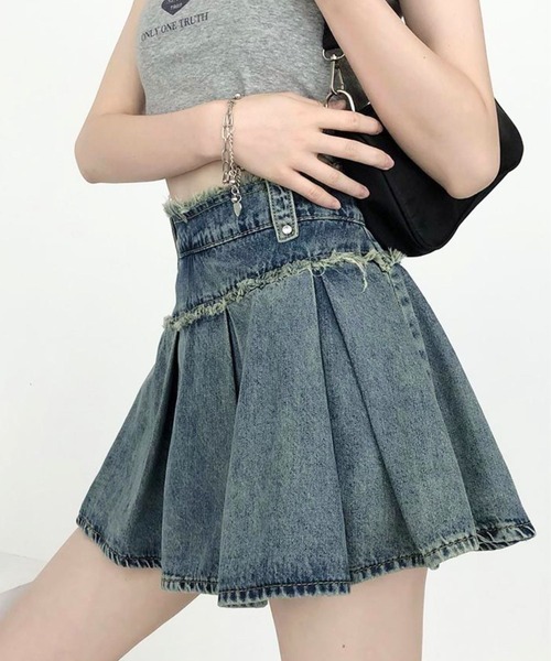 sevens（セブンズ）の「【sevens】プリーツダメージデニムスカート（スカート・レディース・ブルー・FREE）」の6枚目の写真