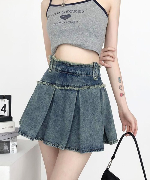 sevens（セブンズ）の「【sevens】プリーツダメージデニムスカート（スカート・レディース・ブルー・FREE）」の3枚目の写真