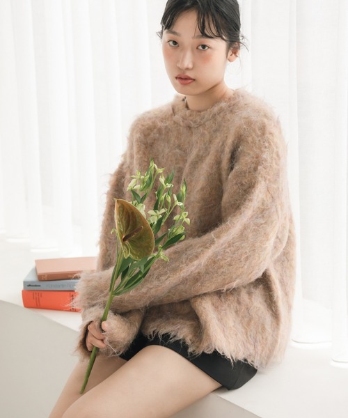 HEILIS(ヘイリス)の「ミックスシャギーニットプルオーバー / ミックスカラー オーバーサイズ ルーズニット ウールニット グレー アイボリー グリーン ベージュ(ニット/セーター・レディース・グリーン/オレンジ/グレー/アイボリー・FREE)」の12枚目の写真