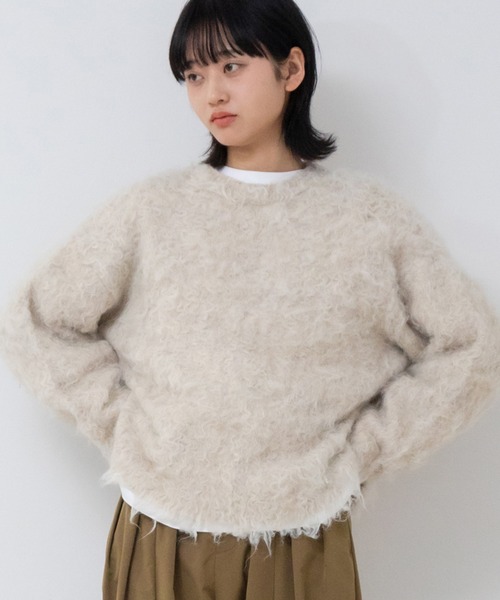 HEILIS(ヘイリス)の「ミックスシャギーニットプルオーバー / ミックスカラー オーバーサイズ ルーズニット ウールニット グレー アイボリー グリーン ベージュ(ニット/セーター・レディース・グリーン/オレンジ/グレー/アイボリー・FREE)」の11枚目の写真