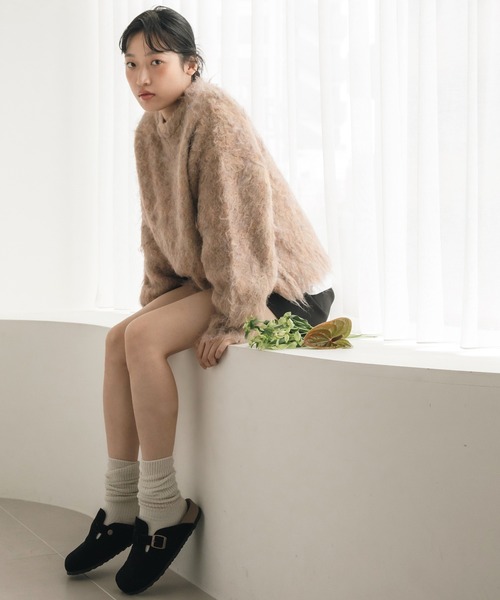 HEILIS(ヘイリス)の「ミックスシャギーニットプルオーバー / ミックスカラー オーバーサイズ ルーズニット ウールニット グレー アイボリー グリーン ベージュ(ニット/セーター・レディース・グリーン/オレンジ/グレー/アイボリー・FREE)」の8枚目の写真