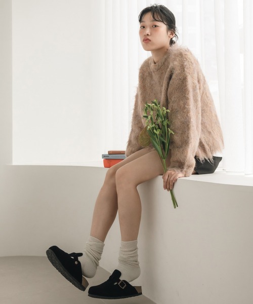 HEILIS(ヘイリス)の「ミックスシャギーニットプルオーバー / ミックスカラー オーバーサイズ ルーズニット ウールニット グレー アイボリー グリーン ベージュ(ニット/セーター・レディース・グリーン/オレンジ/グレー/アイボリー・FREE)」の9枚目の写真