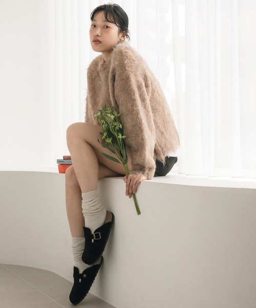 HEILIS(ヘイリス)の「ミックスシャギーニットプルオーバー / ミックスカラー オーバーサイズ ルーズニット ウールニット グレー アイボリー グリーン ベージュ(ニット/セーター・レディース・グリーン/オレンジ/グレー/アイボリー・FREE)」の10枚目の写真