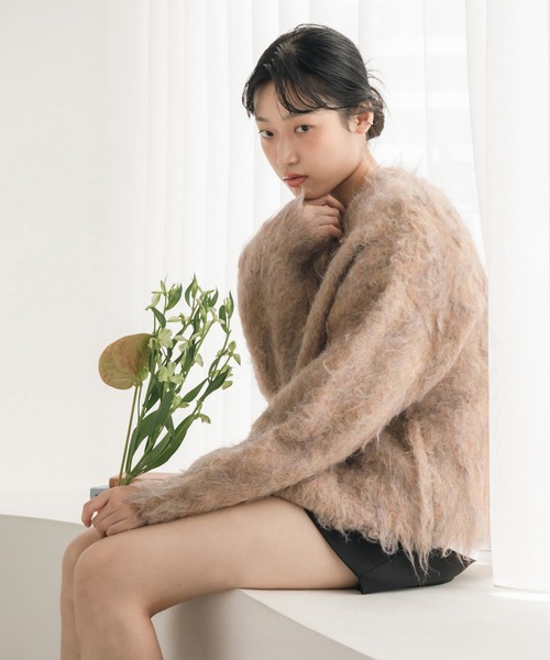 HEILIS(ヘイリス)の「ミックスシャギーニットプルオーバー / ミックスカラー オーバーサイズ ルーズニット ウールニット グレー アイボリー グリーン ベージュ(ニット/セーター・レディース・グリーン/オレンジ/グレー/アイボリー・FREE)」の7枚目の写真