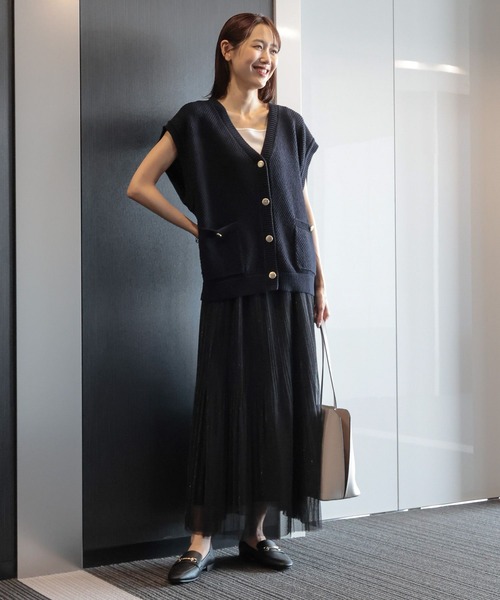 新品❤️★Spick&Span 黒 25SS/コットン金ボタンリブベスト Vネック金ボタンペプラムベスト(bel-hr-0626) ネコポス発送10 | reca