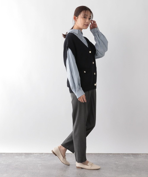 新品タグ付き✨ Wクロス ロングベスト ネイビー ベルトデザインロングベスト（ベスト）｜NIBBLE POISON（ニブル