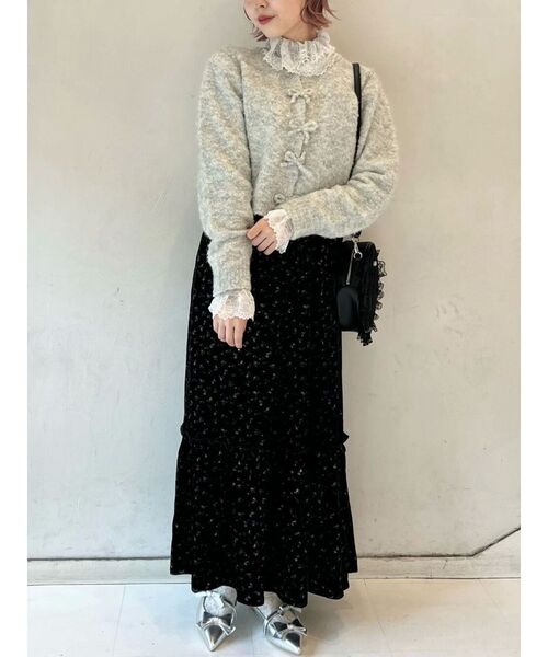 merry jenny（メリージェニー）の「ブークレリボンニットカーディガン（カーディガン/ボレロ・レディース・グレー/オフホワイト・FREE）」の4枚目の写真