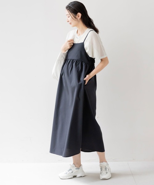 フェリシモMama(フェリシモママ)の「Moredde マタニティ・産後使える サッカー素材のキャミワンピース〈ブラック〉(マタニティウェア/グッズ・レディース・ブラック・X-LARGE/LARGE/MEDIUM)」の10枚目の写真