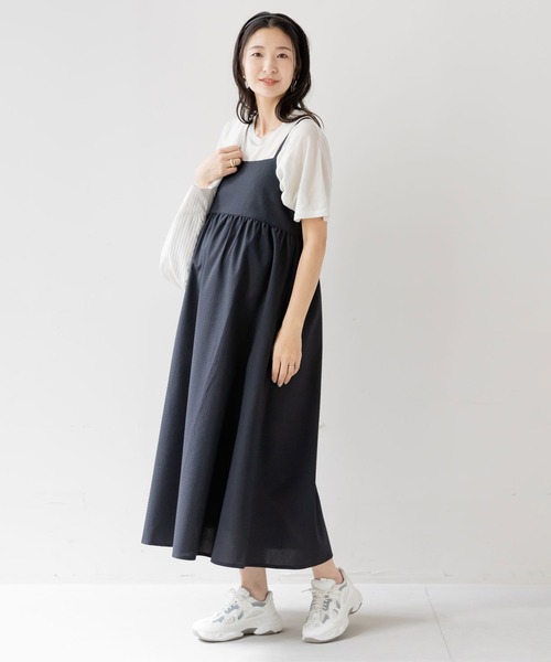 フェリシモMama(フェリシモママ)の「Moredde マタニティ・産後使える サッカー素材のキャミワンピース〈ブラック〉(マタニティウェア/グッズ・レディース・ブラック・X-LARGE/LARGE/MEDIUM)」の11枚目の写真