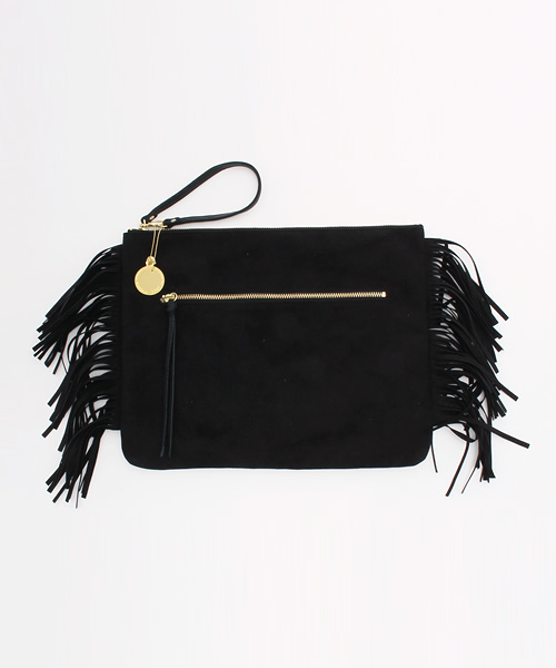 BARDOT ROSE（バルドロゼ）の「【BARDOT ROSE】フリンジチャームクラッチ（クラッチバッグ・レディース・アイボリー/ブラック/サックスブルー・FREE）」の2枚目の写真