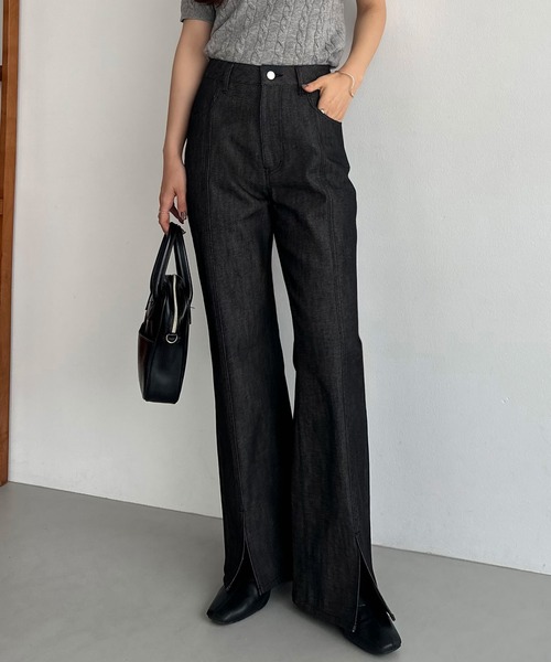 callautia(カラウティア)の「スリットストレートジーンズ(デニムパンツ・レディース・ブラック/インディゴブルー・マルチサイズ)」の3枚目の写真