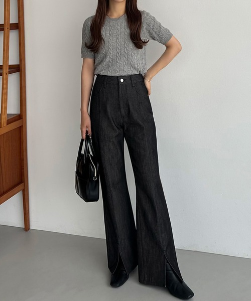 callautia(カラウティア)の「スリットストレートジーンズ(デニムパンツ・レディース・ブラック/インディゴブルー・マルチサイズ)」の5枚目の写真