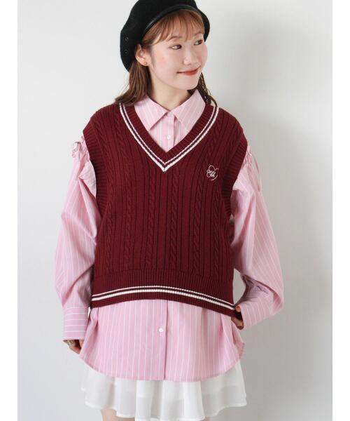 ehka sopo（エヘカソポ）の「ハート刺繍チルデンベスト（ベスト・レディース・オフホワイト/ボルドー/ネイビー/グレー・F）」の4枚目の写真