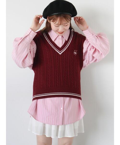 ehka sopo（エヘカソポ）の「ハート刺繍チルデンベスト（ベスト・レディース・オフホワイト/ボルドー/ネイビー/グレー・F）」の7枚目の写真