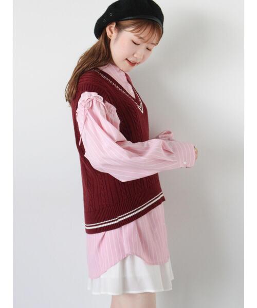 ehka sopo（エヘカソポ）の「ハート刺繍チルデンベスト（ベスト・レディース・オフホワイト/ボルドー/ネイビー/グレー・F）」の8枚目の写真