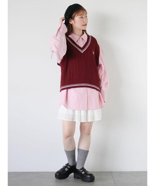 ehka sopo（エヘカソポ）の「ハート刺繍チルデンベスト（ベスト・レディース・オフホワイト/ボルドー/ネイビー/グレー・F）」の10枚目の写真