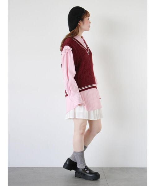 ehka sopo（エヘカソポ）の「ハート刺繍チルデンベスト（ベスト・レディース・オフホワイト/ボルドー/ネイビー/グレー・F）」の12枚目の写真