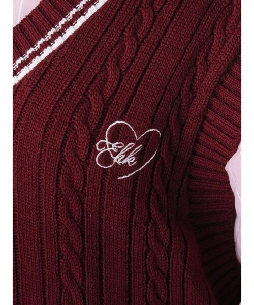 ehka sopo（エヘカソポ）の「ハート刺繍チルデンベスト（ベスト・レディース・オフホワイト/ボルドー/ネイビー/グレー・F）」の14枚目の写真