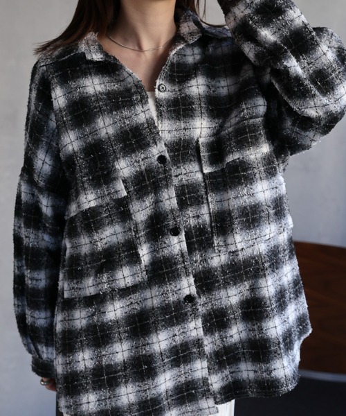 CREARE -LINO-(クレアーレリノ)の「<ユニセックス>微起毛クラッシュ チェックシャツ(シャツ/ブラウス・レディース・ブラック/レッド/ベージュ・FREE)」の1枚目の写真