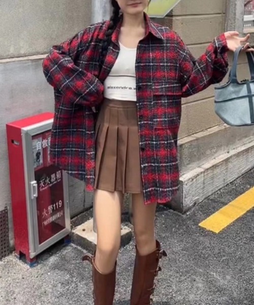 CREARE -LINO-(クレアーレリノ)の「<ユニセックス>微起毛クラッシュ チェックシャツ(シャツ/ブラウス・レディース・ブラック/レッド/ベージュ・FREE)」の5枚目の写真