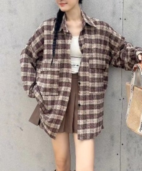 CREARE -LINO-(クレアーレリノ)の「<ユニセックス>微起毛クラッシュ チェックシャツ(シャツ/ブラウス・レディース・ブラック/レッド/ベージュ・FREE)」の6枚目の写真
