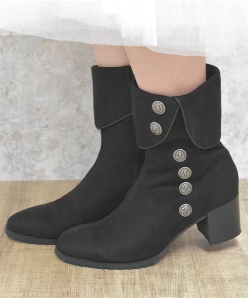 axes femme（アクシーズファム）の「連ボタン折り返しブーツ（ブーツ・レディース・カーキ/ダークブラウン/ブラック・MEDIUM/LARGE）」の2枚目の写真