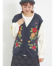 Samansa Mos2 | 花柄刺繍ニットベスト(ベスト)