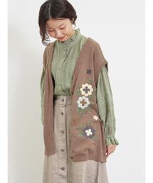 Samansa Mos2 | 花柄刺繍ニットベスト(ベスト)