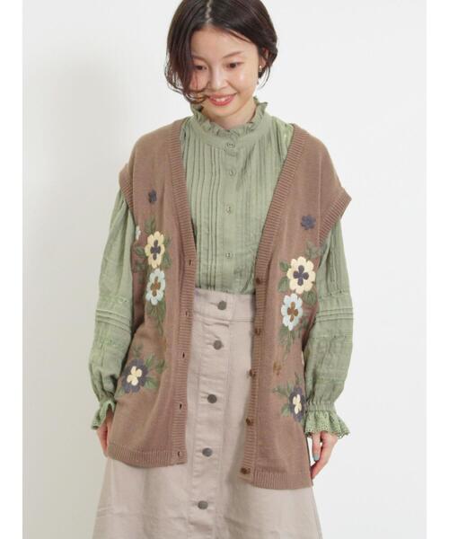 Samansa Mos2（サマンサ モスモス）の「花柄刺繍ニットベスト（ベスト・レディース・キャメル/ネイビー/キナリ/モカ・F）」の21枚目の写真