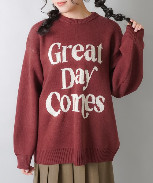 SPINNS(スピンズ)の「配色シンプルロゴ ジャガードビッグニット(ニット/セーター・レディース・キナリ/杢グレー/ネイビー/ブラック/バーガンディー・ONESIZE)」の5枚目の写真