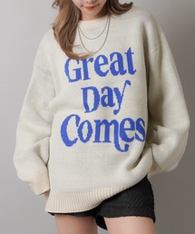 配色シンプルロゴ ジャガードビッグニット