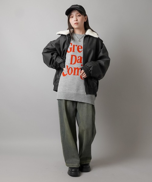 SPINNS(スピンズ)の「配色シンプルロゴ ジャガードビッグニット(ニット/セーター・レディース・キナリ/杢グレー/ネイビー/ブラック/バーガンディー・ONESIZE)」の7枚目の写真