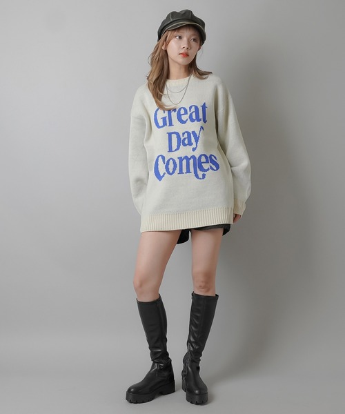 SPINNS(スピンズ)の「配色シンプルロゴ ジャガードビッグニット(ニット/セーター・レディース・キナリ/杢グレー/ネイビー/ブラック/バーガンディー・ONESIZE)」の6枚目の写真