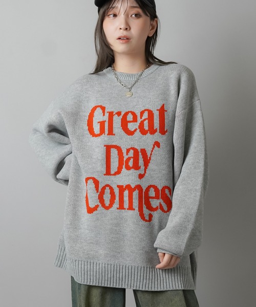 SPINNS(スピンズ)の「配色シンプルロゴ ジャガードビッグニット(ニット/セーター・レディース・キナリ/杢グレー/ネイビー/ブラック/バーガンディー・ONESIZE)」の8枚目の写真