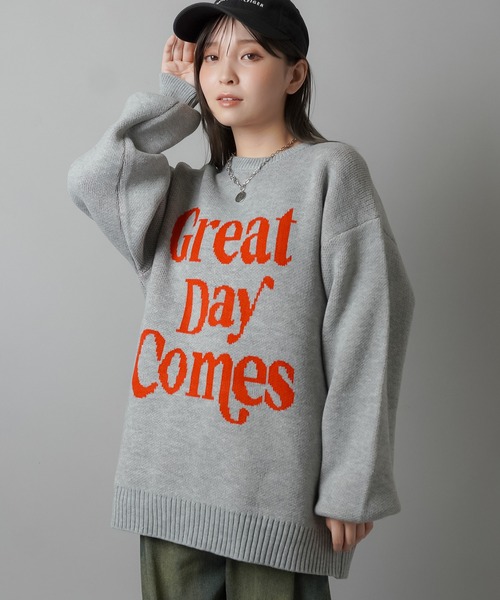 SPINNS(スピンズ)の「配色シンプルロゴ ジャガードビッグニット(ニット/セーター・レディース・キナリ/杢グレー/ネイビー/ブラック/バーガンディー・ONESIZE)」の9枚目の写真