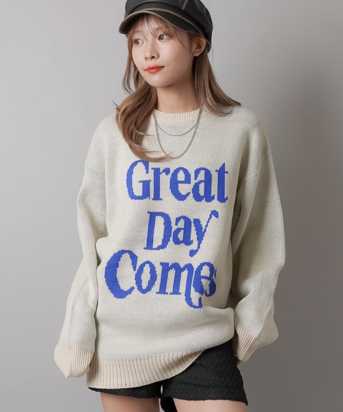 SPINNS(スピンズ)の「配色シンプルロゴ ジャガードビッグニット(ニット/セーター・レディース・キナリ/杢グレー/ネイビー/ブラック/バーガンディー・ONESIZE)」の10枚目の写真