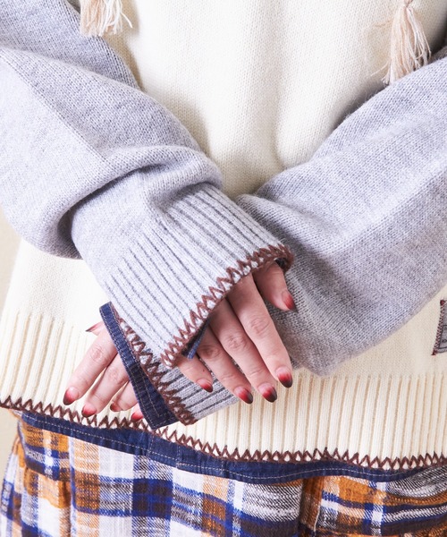 CUBE SUGAR（キューブシュガー）の「ウォッシャブルニットハンドステッチパーカー（パーカー・レディース・ブラック/グレー系その他/ホワイト/レンガ/ホワイト系その他・M）」の8枚目の写真