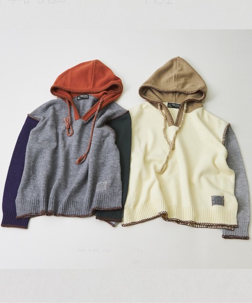 CUBE SUGAR（キューブシュガー）の「ウォッシャブルニットハンドステッチパーカー（パーカー・レディース・ブラック/グレー系その他/ホワイト/レンガ/ホワイト系その他・M）」の13枚目の写真