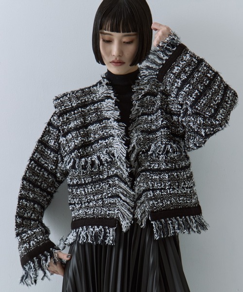 STUDIOUS（ステュディオス）の「【STUDIOUS/ステュディオス】ツイードニットジャケット（カーディガン/ボレロ・レディース・ブラック・FREE）」の17枚目の写真