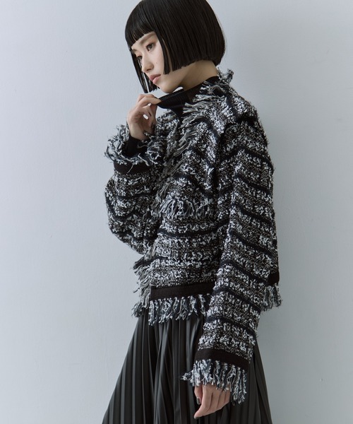 STUDIOUS（ステュディオス）の「【STUDIOUS/ステュディオス】ツイードニットジャケット（カーディガン/ボレロ・レディース・ブラック・FREE）」の18枚目の写真