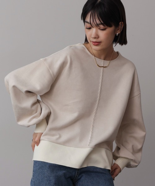 【セール】スエード×リブ2WAYプルオーバー（Tシャツ/カットソー）｜Bou Jeloud（ブージュルード） 5,372円