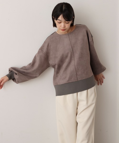 セール】スエード×リブ2WAYプルオーバー（Tシャツ/カットソー