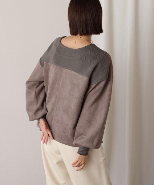 セール】スエード×リブ2WAYプルオーバー（Tシャツ/カットソー