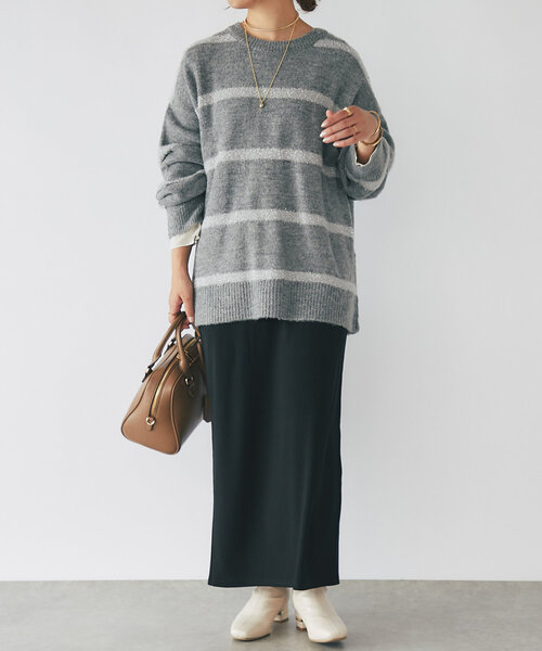 ボーダーモヘアシャギーニット